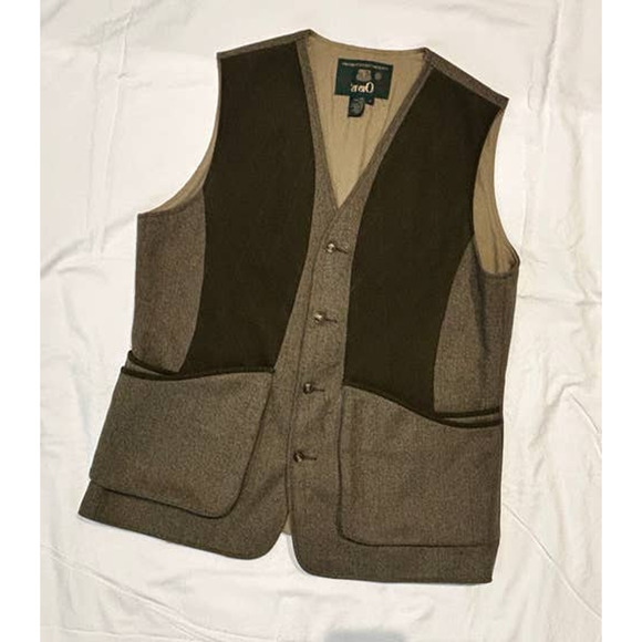 Orvis Waistcoat Hunting Vest - Size LG - Muted Plaid Green Suede Leather - Picture 2 of 5